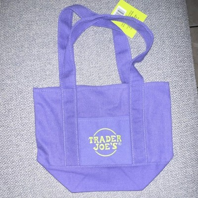 Trader Joe's Foldable Canvas Tote Bag Purple Solid Pattern Reusable Shopping Bag