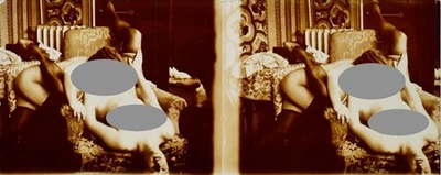 Vue stereo, Positif sur verre. Nus feminins , 45 x 107 mm. Circa 1920. - Photo 1/2