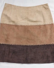 MADISON STUDIO WOMAN'S CREAM BEIGE BROWN PIG SUEDE 22" Long SKIRT SIZE 16 LINED