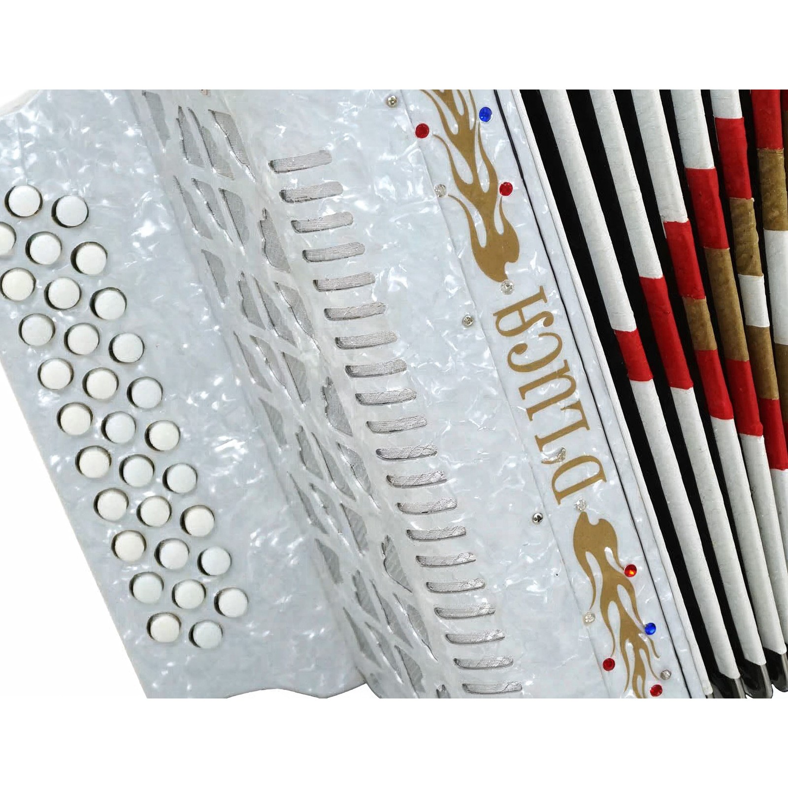 D'Luca Primo Button Accordion 31 Keys 12 Bass on GCF Key, Case and Straps, White