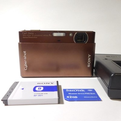 SONY Cyber Shot DSC-T77 Brown Digital Camera w/Battery Charger Memory Japanese