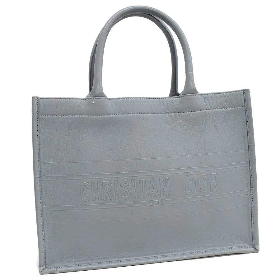 Sac à main moyen fourre tout livre en relief Dior cuir gris T00R