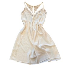 Flora Nikrooz Ivory Satin Lace Chemise Slip Dress Lingerie Bridal Vibe Size L