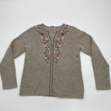 PINE NEEDLES Cardigan Embroidered Silk Angora Lamb Wool  Knit Sweater Women's S 