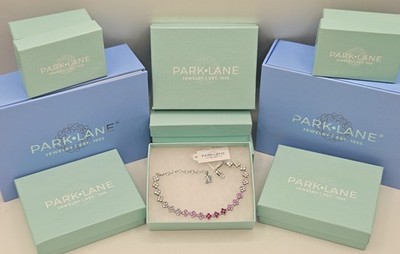 Park Lane Peony Quatrefoil Four Leaf Clover Flower Bracelet Pink Clear Crystals