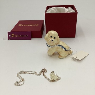 Tiny Treasures Dog Figurine With Hidden Necklace, New