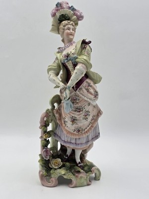 Antique 19th C German Dresden Style Porcelain Lady Figurine Bocage 16  Figure.