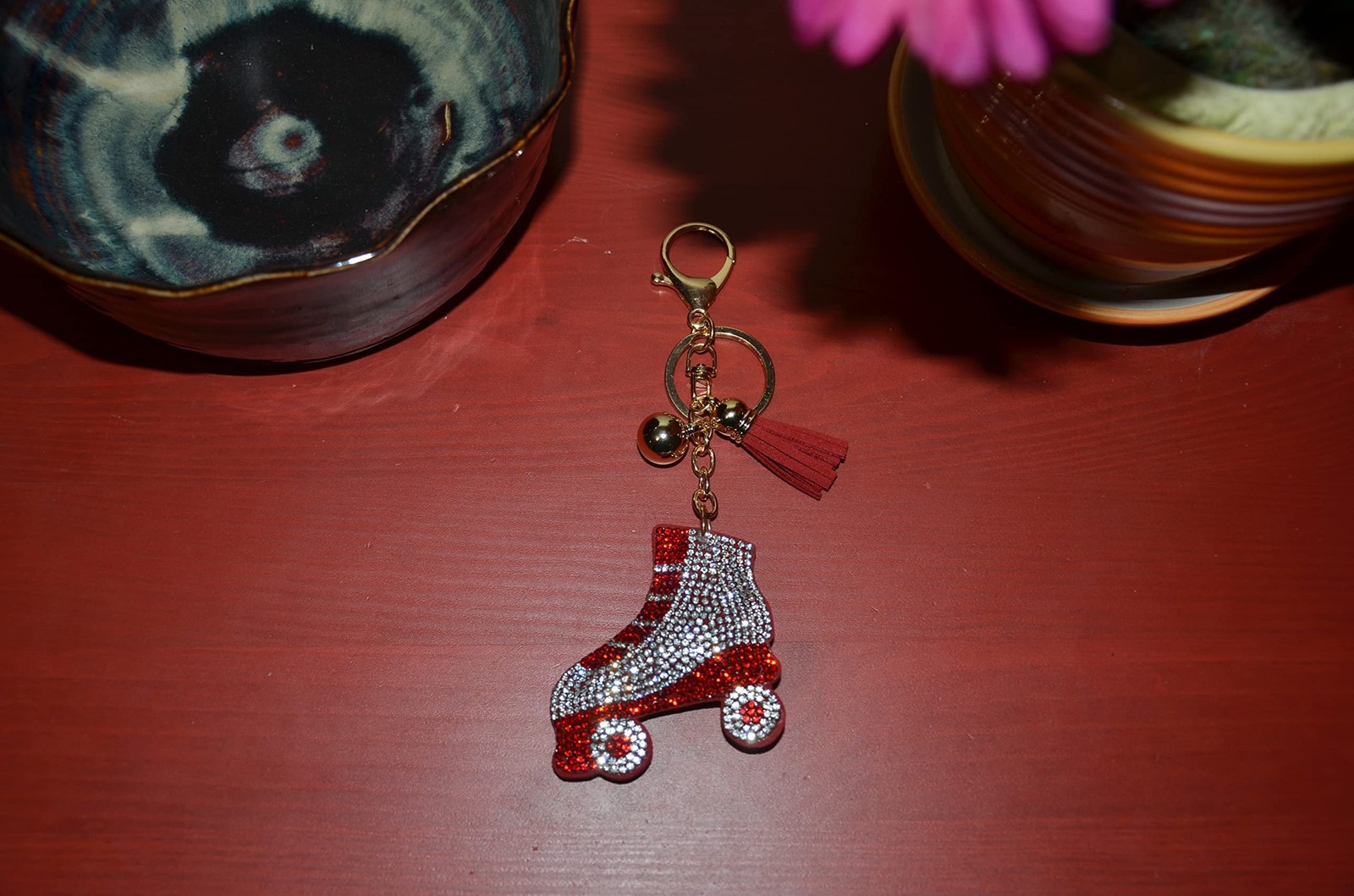 Popfizzy Red Roller Skate Keychain for Women and Girls, Bling Purse Charm