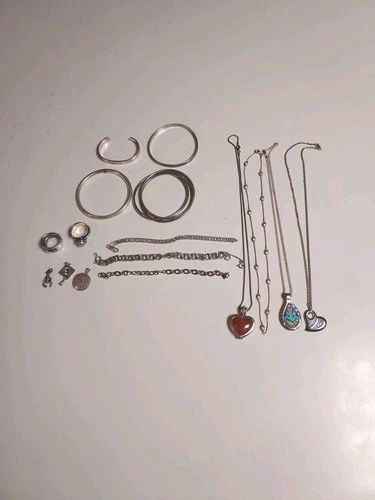 Vintage lot of (16) 925 Assorted Pcs Rings, Pendants ,Charms,and Bracelets 161 G