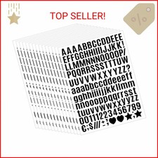 15 Sheet Small Letter Stickers - 1/2 Inch Black Vinyl Self Adhesive Alphabet Num