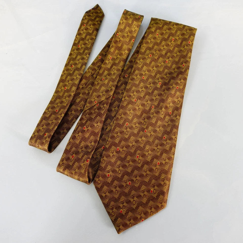 Corbata para el cuello para hombre marrón dorado abstracto zig zag rayas Chevron ancho EMILIO CASUCCI Foto 3 de 4