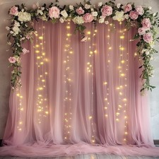 Tulle Backdrop Curtain with Lights String 10FT X 10FT Dusty Rose Sheer Tulle ...