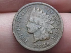 1886 Indian Head Cent Penny, Variety 2, Var 2, T2, Type 2, VG Details