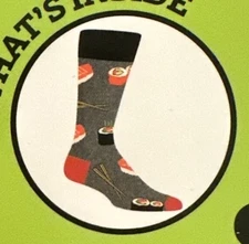 Sockopath SUSHI Men's One Size Fits Most Crew Socks GIFT/BOXED Grey Black Red