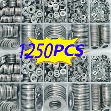 1250 pcs 304 Stainless Steel Flat Washers Assortment Kit (M2–M12)