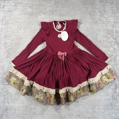 Dollcake Dress Kids 8 Red Lace Floral Aunty Betty Mini Ruffle Boutique NWT