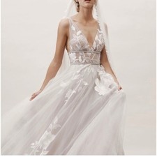 Willowby by Watters Galatea Wedding Dress Titanium Size 8 Floral Tulle Gown