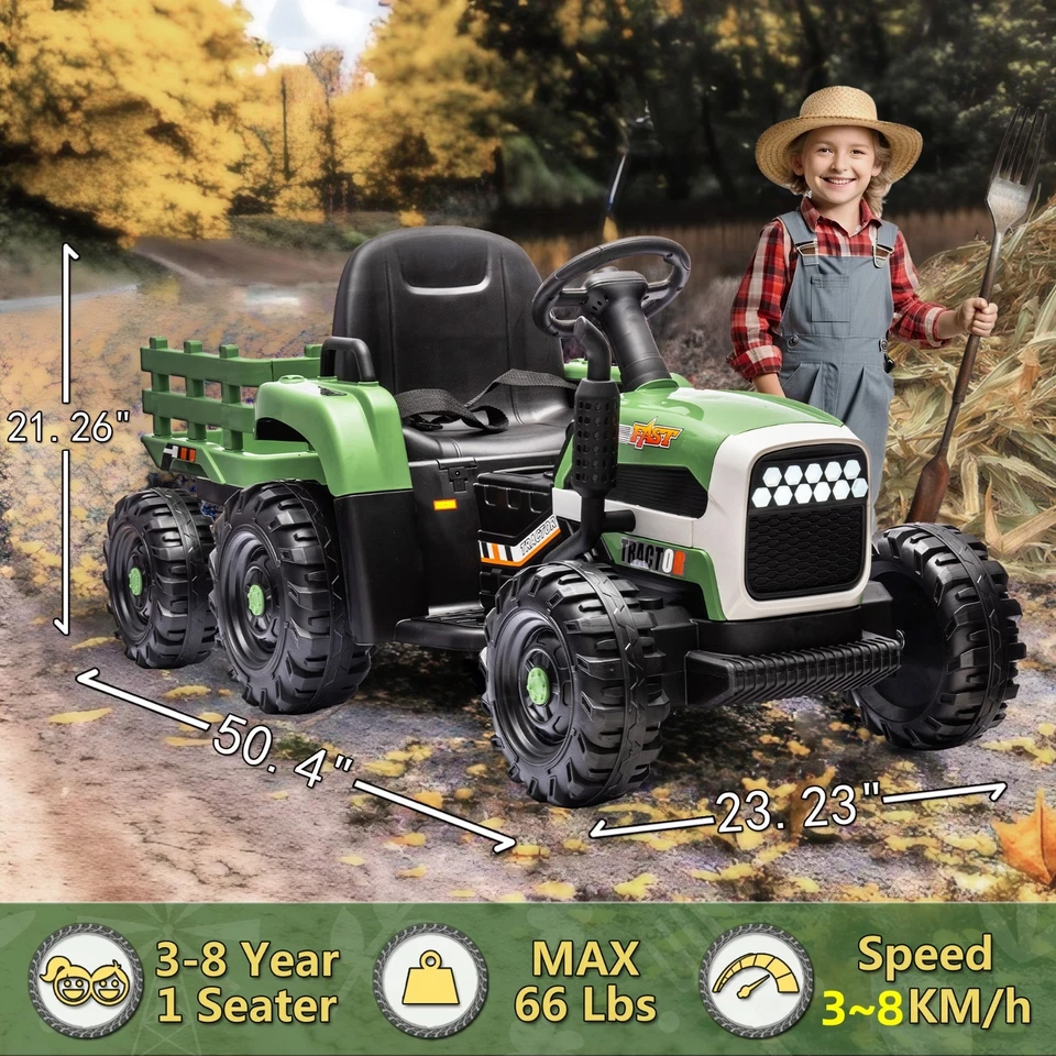 Coche eléctrico para niños 24V paseo en tractor con control remoto, LED, juguete de 3 velocidades, esmeralda Foto 2 de 4