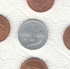 1  BIS  ITALIA   RARA  MONETA  1   LIRA   1955  