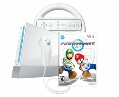 任天堂 Wii Nintendo Wii White Console + Mario Kart Game + 2 Wheels + 2