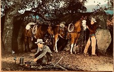 Cowboys at Camp Cooking Breakfast Vintage Postcard