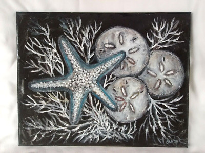Seaside Original Acrylic Painting 11''x14'' Canvas Corals Beach   Coastal Ar Decor