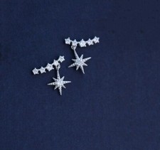 Sterling Silver w Rhodium Climber Snowflake CZ Stud Drop Earrings Gift Box PE25