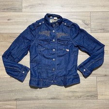 Parasuco Womens Linen Blend Embroidered Lightweight Denim Jacket Dark Wash Sz M