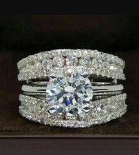 3 Ct Lab Created Diamond Enhancer Guard Wrap Wedding Ring 14K White Gold Plated