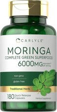 Moringa Oleifera Capsules 6000 Mg  180 Count  Green Superfood  by Carlyle