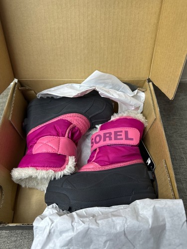 Sorel Youth Snow Boots Size 7 Pink & Black Faux Fur Waterproof Winter Footwear - Picture 8 of 9