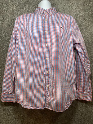VINEYARD VINES Slim Fit L Large Whale Shirt Long Sleeve Red White Blue Button Up