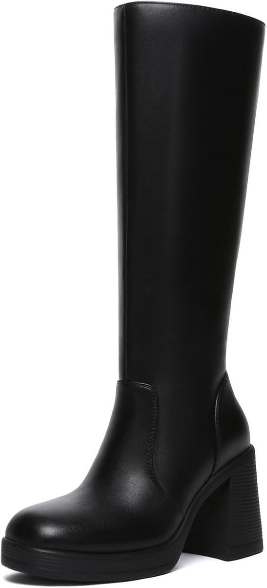 Women Chunky Block Heel Gogo Boots Square Toe Zip Up Fashion Women Chunky Block Heel Gogo Boots Square Toe Zip Up Fashion