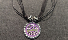 Beetlejuice Spirit Black Ribbon Bottle Cap Bling Charm Necklace Striped Beads