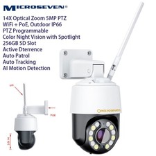 Microseven 14X PTZ IP Camera Duo WiFi 2.4/5GHz PoE Color Night 2Way Audio IP66