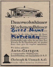 NIESKY, Werbung 1928, Christoph & Unmack AG Auto-Garagen in transportabler Holz