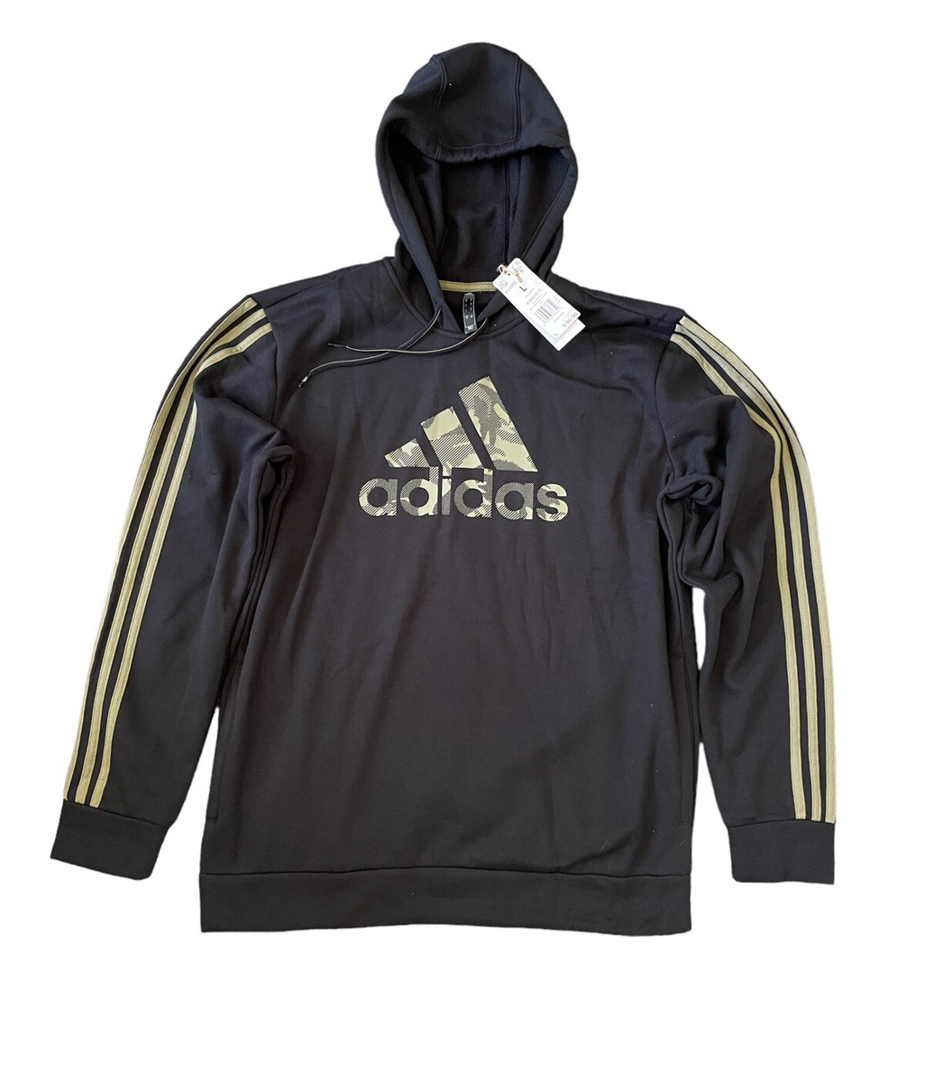 Adidas Men's Essentials Camo Badge of Sport 3-Stripes Hoodie Black