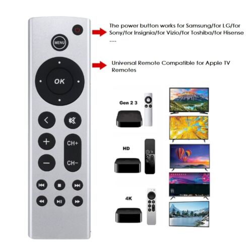 Control remoto universal para Apple TV 4K/ Gen 1 2 3 4/ HD A2843 A2737 A2169 A1842 A1625 - Imagen 1 de 5