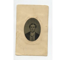 TINTYPE STUDIO PORTRAIT HANDSOME CLEAN SHAVEN MAN, 1/16 PLATE, PERIOD MAT