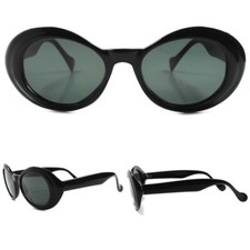 Deadstock Old Fashion Black Classic Genuine Vintage Thick Frame Round Sunglasses
