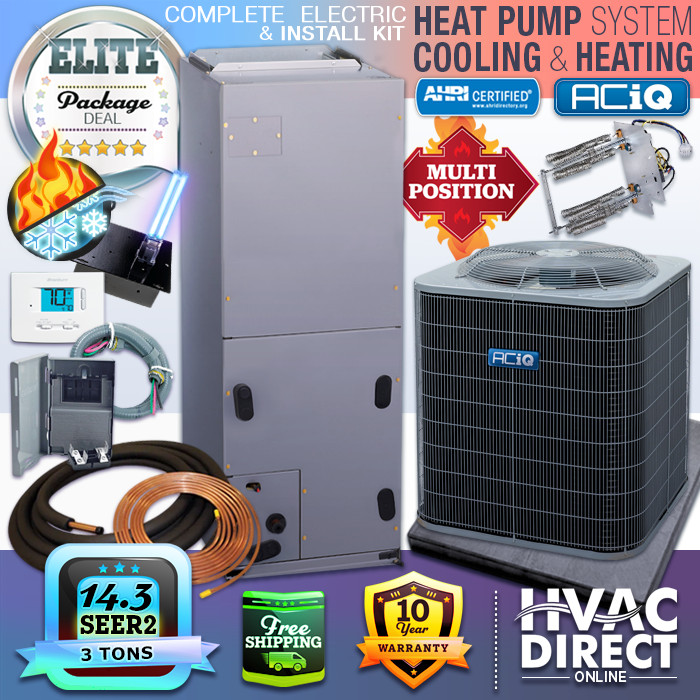 3 Ton 14.3 SEER2 ACiQ-Heil by Carrier Heat Pump System w/ Line Set Install  Kit | eBay