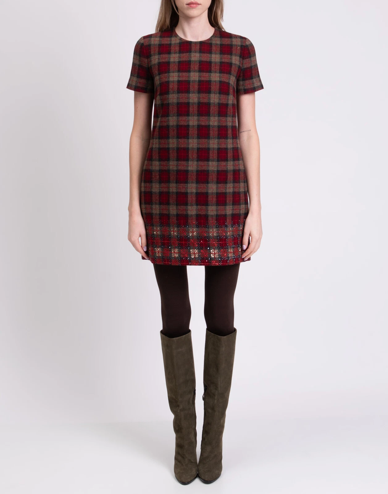 Mini abito DSQUARED2 lana prezzo consigliato €977 IT40 US4 UK8 S foderato tartan perline paillettes