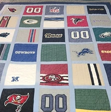 Pottery Barn Teen Twin Bedspread Patchwork NFL Team Logos NFC Bed Quilt 64”x86"