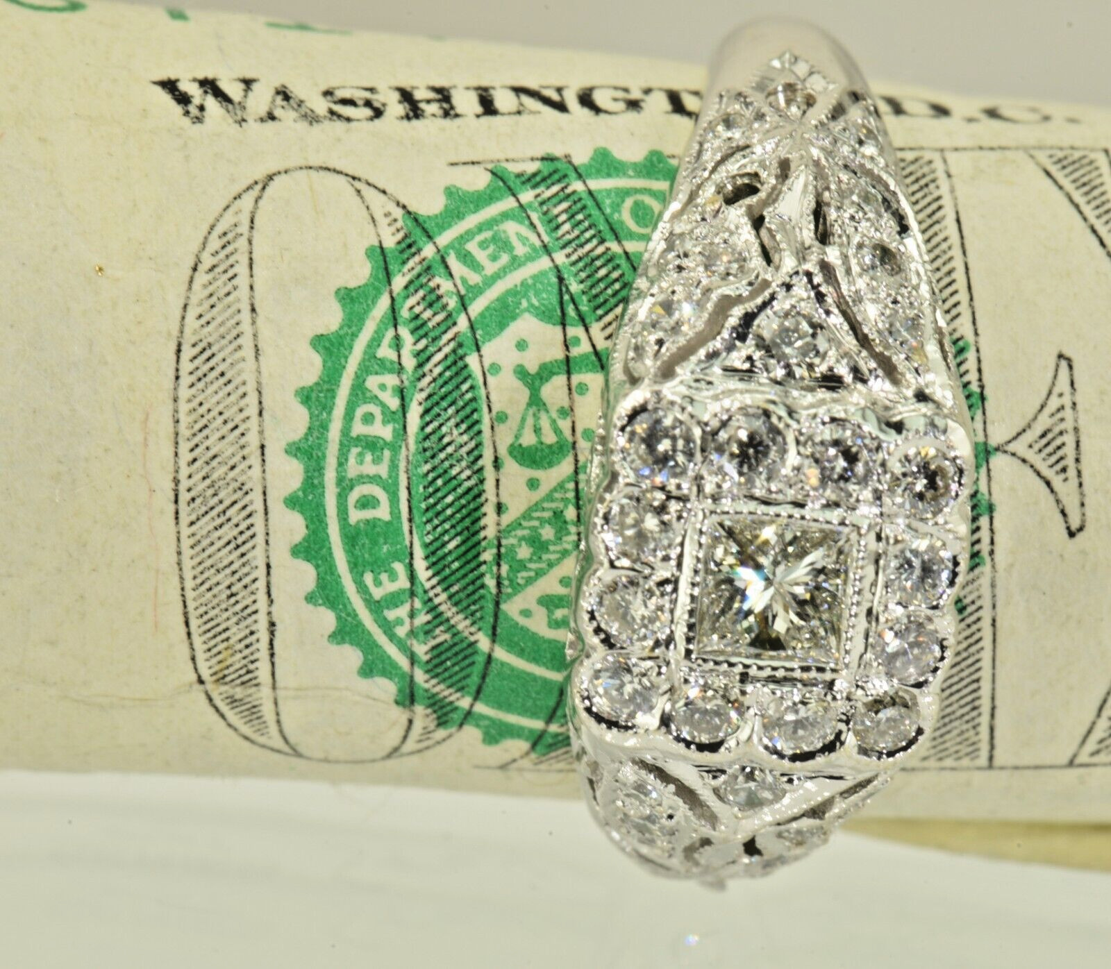 Solid 18k Gold Natural Diamond Ring Princess Roun… - image 8