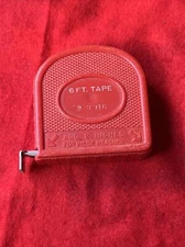 VINTAGE SEARS 3916 MEASURING TAPE - RED - 6' STEEL TAPE - USA (k9)