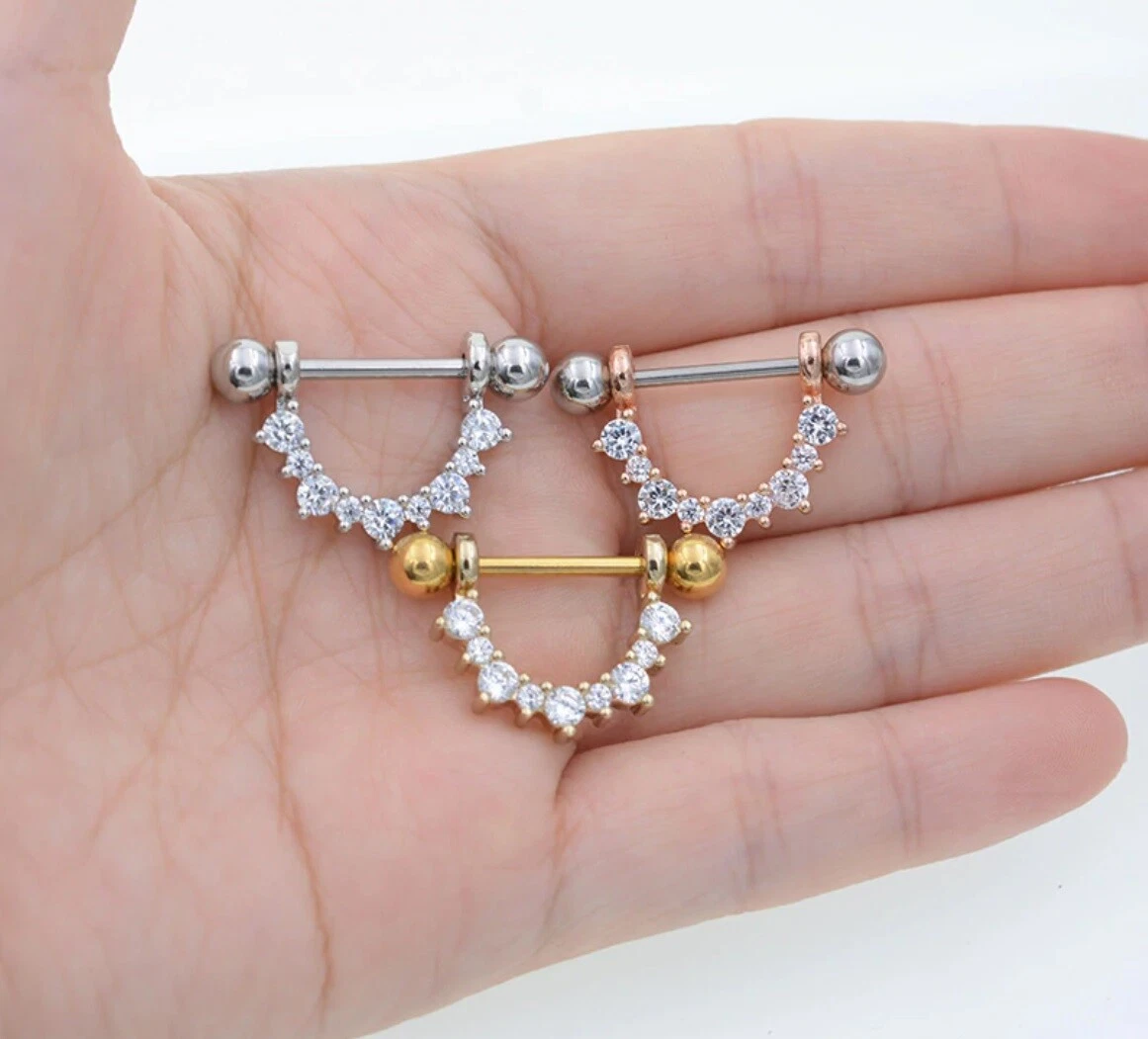 U Shape rhinestone Piercing Shield Bars Steel Piercing Nipple Piercing For Woman