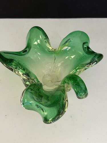 Murano Art Glass Bowl Kelly Green Shamrock Clover Silver Aventurine 1960’s Italy - Picture 9 of 24