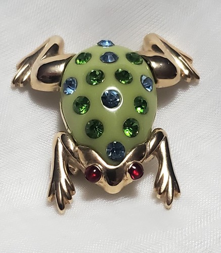 VTG Leap Frog Goldtone Rhinestone Studded 2" Brooch Pin