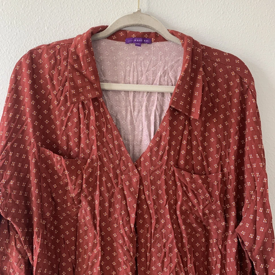 West Kei Top Womens XXL Multicolor Floral Print V-Neck Popover Collared Blouse - Image 2 of 4