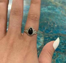 Solid 925 Sterling Silver Natural Black Onyx Ring Gemstone Jewelry For Her C 36